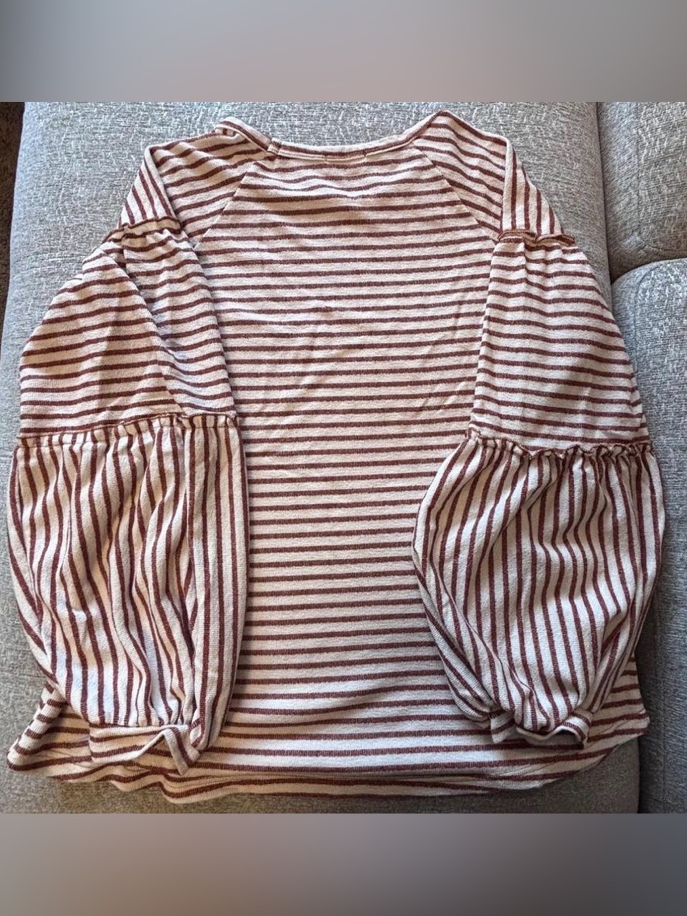 Hailey & Co Rust Red and Cream Striped Ribbed Waffle Knit Top - Size Large